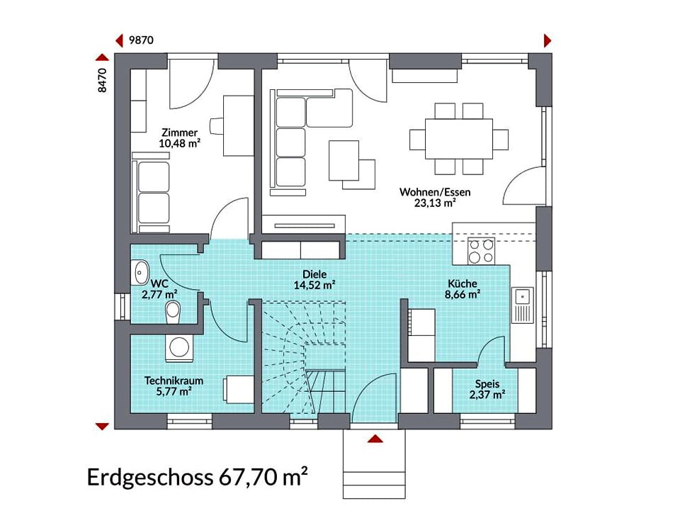 Fertighaus Point 133.1 von Danwood - Österreich Schlüsselfertig ab 266200€, Satteldach-Klassiker Grundriss 1