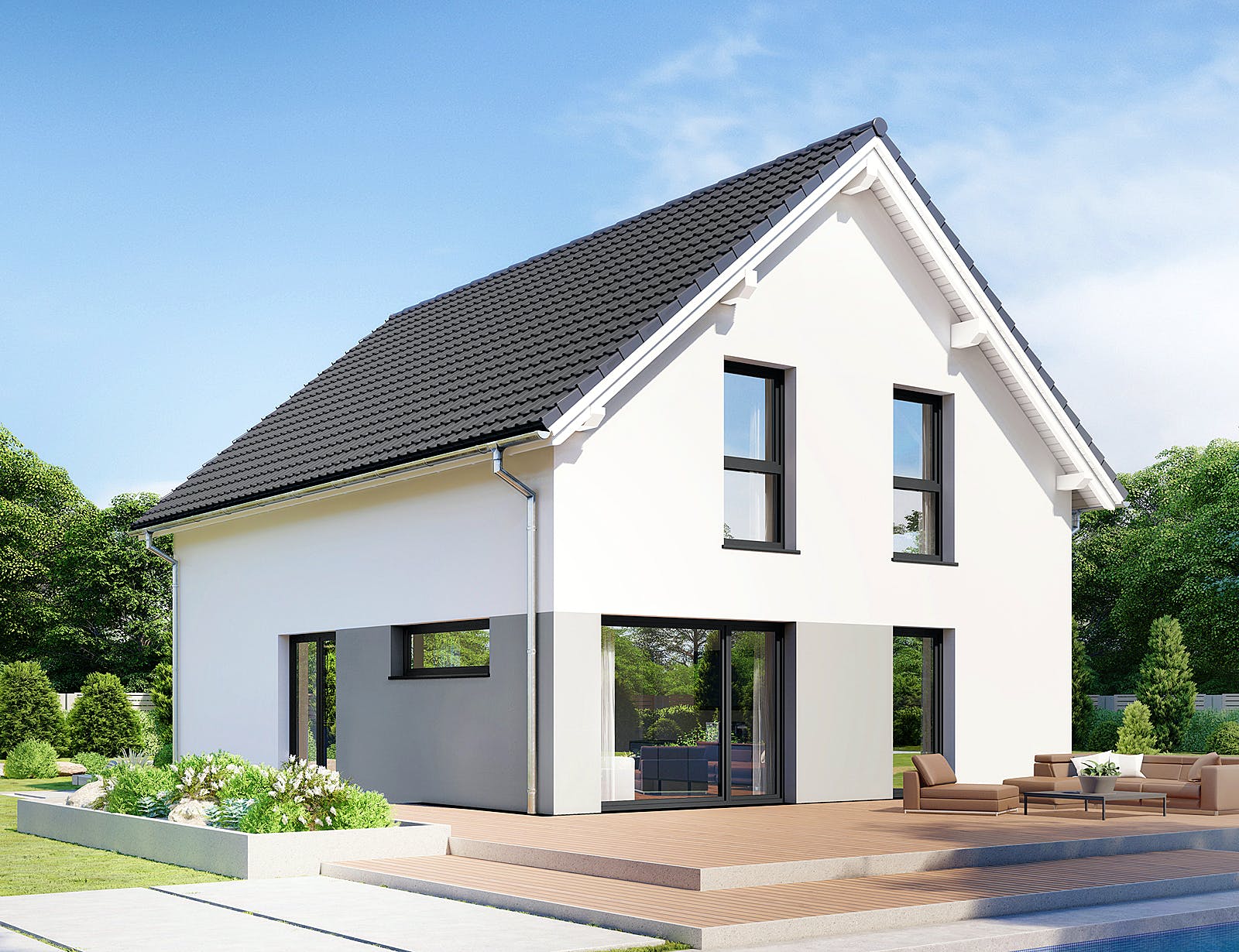 Fertighaus Point 138.1 von Danwood - Österreich Schlüsselfertig ab 258200€, Satteldach-Klassiker Außenansicht 1