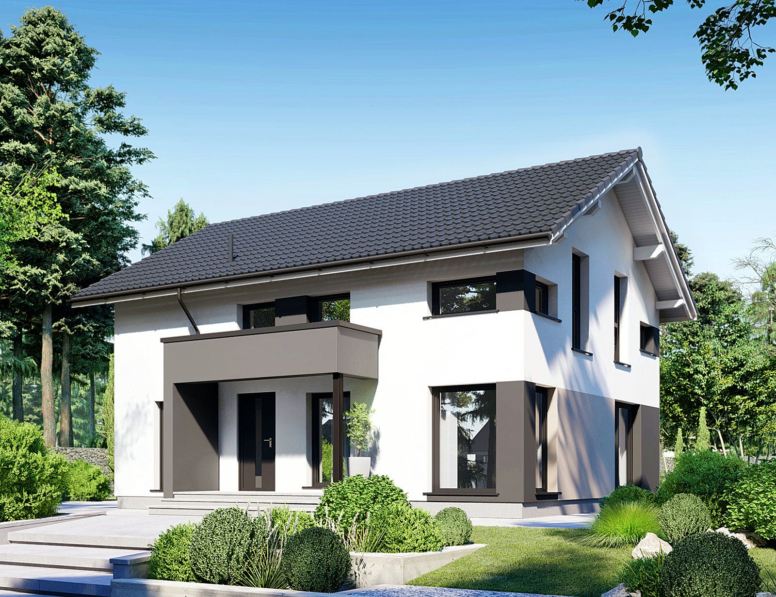 Fertighaus Point 140 von Danwood - Österreich Schlüsselfertig ab 296600€, Satteldach-Klassiker Außenansicht 1