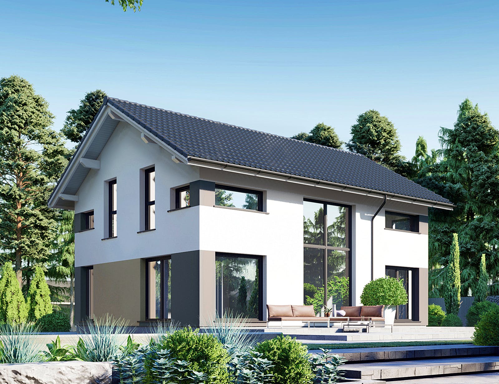 Fertighaus Point 140 von Danwood - Österreich Schlüsselfertig ab 296600€, Satteldach-Klassiker Außenansicht 2