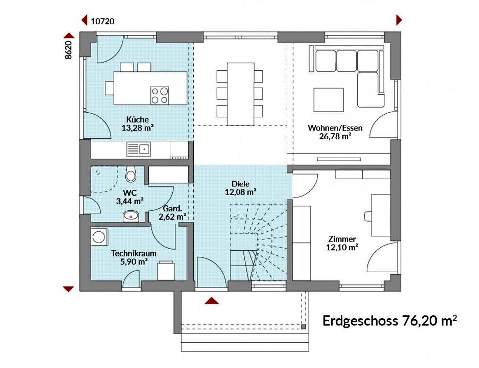 Fertighaus Point 140 von Danwood - Österreich Schlüsselfertig ab 296600€, Satteldach-Klassiker Grundriss 1