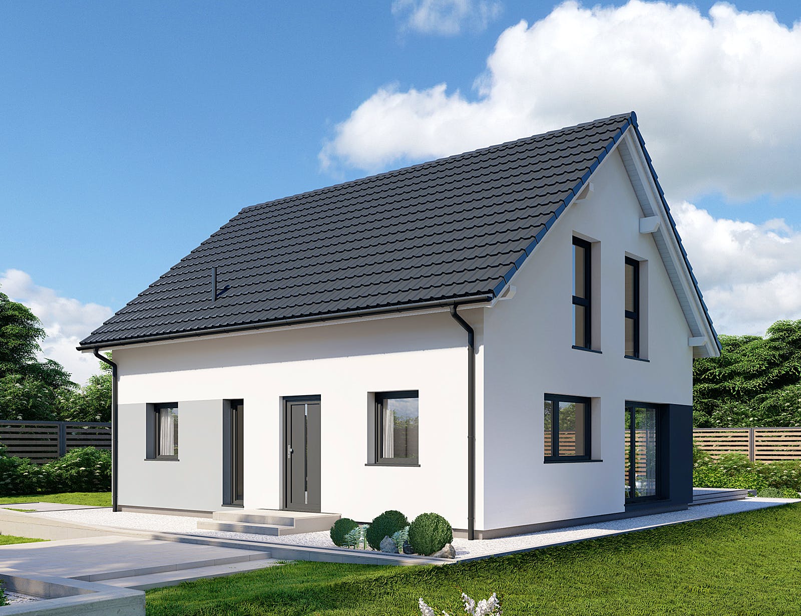 Fertighaus Point 141.1 von Danwood - Österreich Schlüsselfertig ab 256100€, Satteldach-Klassiker Außenansicht 2