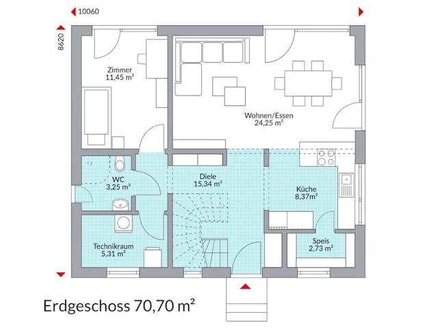 Fertighaus Point 141.1 von Danwood - Österreich Schlüsselfertig ab 294700€, Satteldach-Klassiker Grundriss 1
