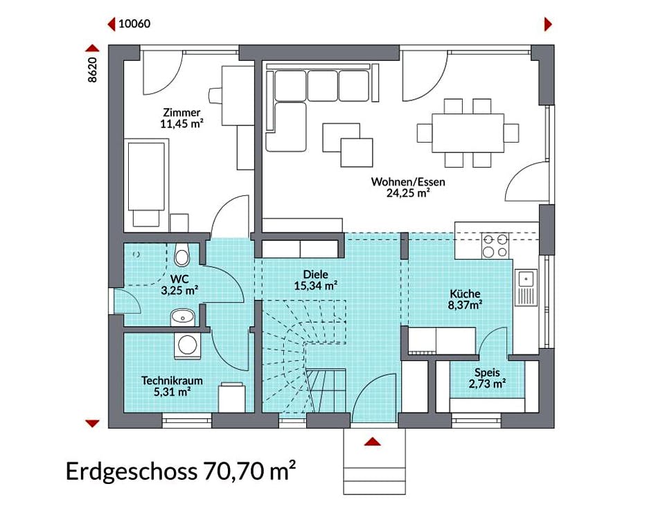 Fertighaus Point 141.1 von Danwood - Österreich Schlüsselfertig ab 256100€, Satteldach-Klassiker Grundriss 1