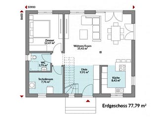 Fertighaus Point 142.1 von Danwood - Österreich Schlüsselfertig ab 297500€, Satteldach-Klassiker Grundriss 1