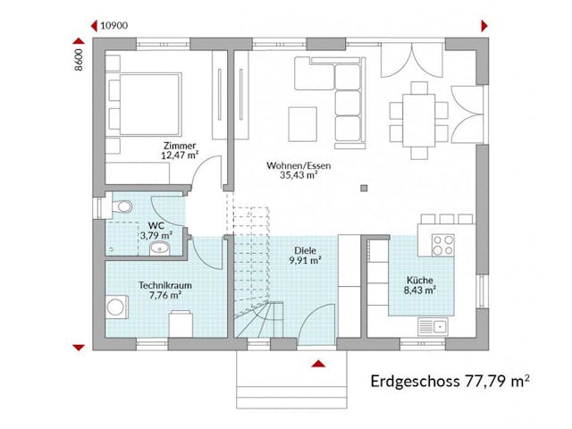 Fertighaus Point 142.1 von Danwood - Österreich Schlüsselfertig ab 297500€, Satteldach-Klassiker Grundriss 1