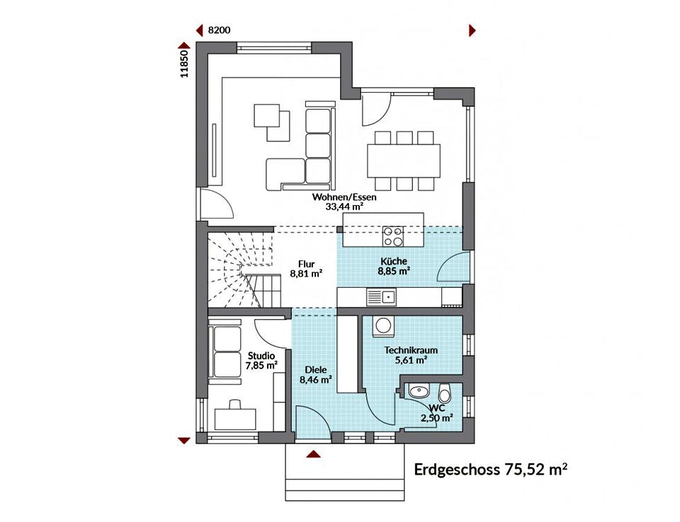 Fertighaus Point 143 von Danwood - Österreich Schlüsselfertig ab 279100€, Satteldach-Klassiker Grundriss 1