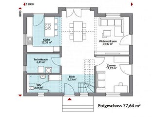 Fertighaus Point 145 von Danwood - Österreich Schlüsselfertig ab 332800€, Satteldach-Klassiker Grundriss 1
