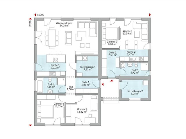 Fertighaus Privat 148 von Danwood - Österreich Schlüsselfertig ab 367800€, Bungalow Grundriss 1 Fertighaus Privat 148 von Danwood - Österreich Schlüsselfertig ab 367800€, Bungalow Grundriss 1