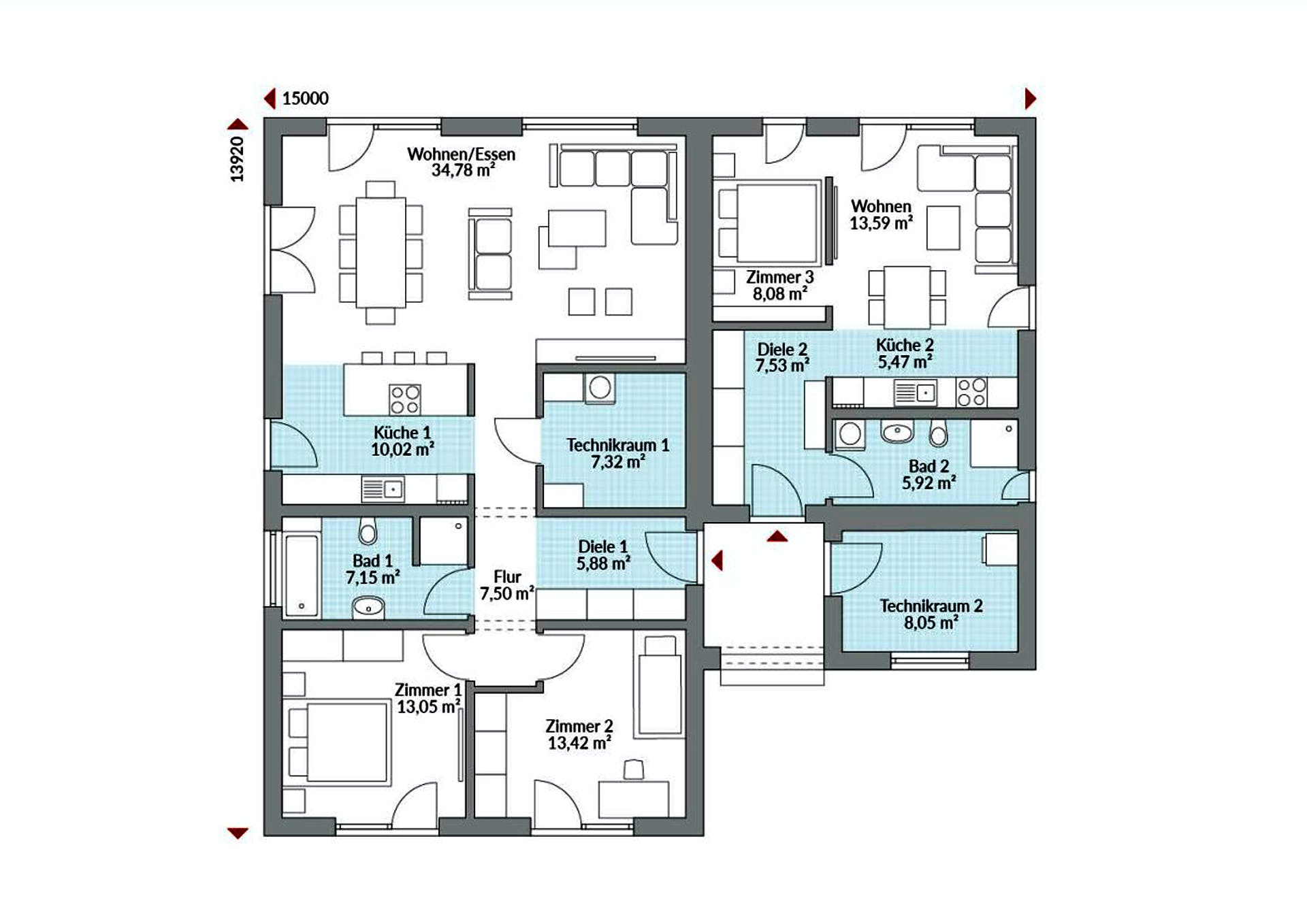 Fertighaus Privat 148 von Danwood - Österreich Schlüsselfertig ab 320000€, Bungalow Grundriss 1