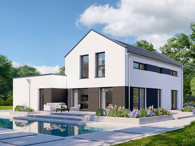 Fertighaus Privat 191 von Danwood - Österreich Schlüsselfertig ab 448200€, Satteldach-Klassiker Außenansicht 1 Fertighaus Privat 191 von Danwood - Österreich Schlüsselfertig ab 448200€, Satteldach-Klassiker Außenansicht 1