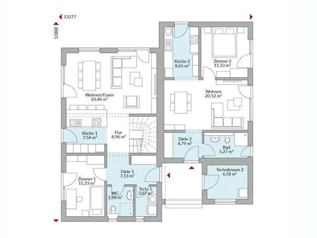 Fertighaus Privat 191 von Danwood - Österreich Schlüsselfertig ab 448200€, Satteldach-Klassiker Grundriss 1