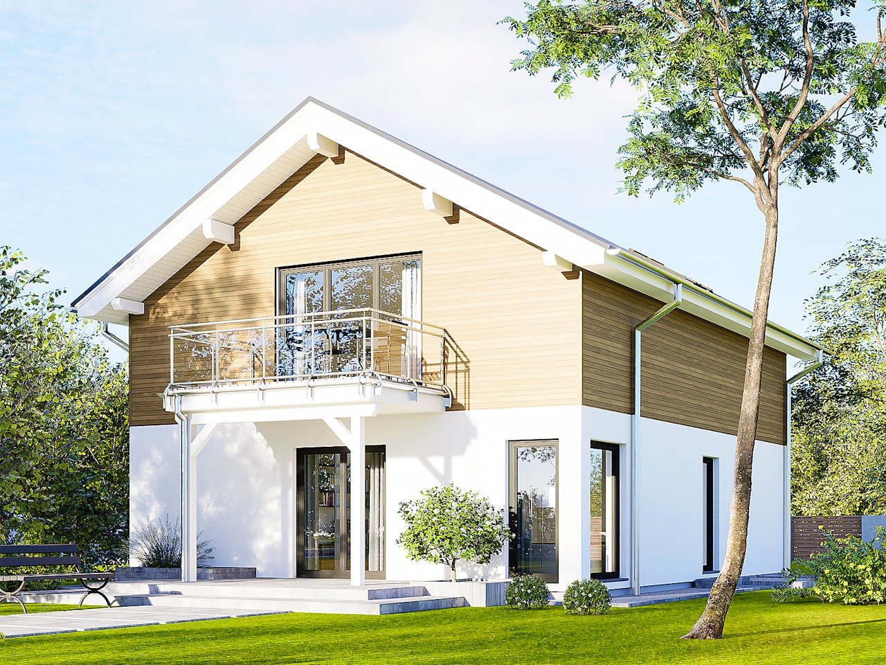 Fertighaus Plus 159 von Danwood Schlüsselfertig ab 406500€, Satteldach-Klassiker Außenansicht 1
