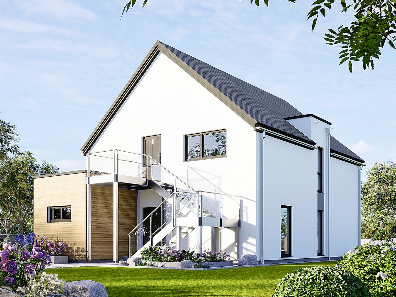 Fertighaus Plus 175 von Danwood Schlüsselfertig ab 463900€, Satteldach-Klassiker Außenansicht 1