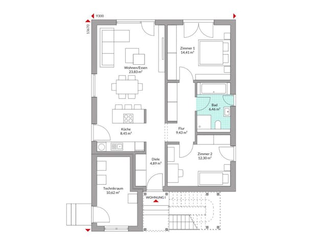 Fertighaus Plus 175 von Danwood Schlüsselfertig ab 463900€, Satteldach-Klassiker Grundriss 1 Fertighaus Plus 175 von Danwood Schlüsselfertig ab 463900€, Satteldach-Klassiker Grundriss 1