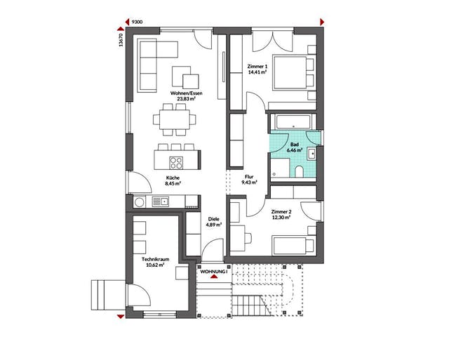 Fertighaus Plus 175 von Danwood S.A. - Zwei- und Mehrfamilienhäuser Schlüsselfertig ab 424000€, Grundriss 1