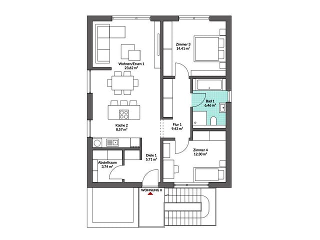 Fertighaus Plus 175 von Danwood S.A. - Zwei- und Mehrfamilienhäuser Schlüsselfertig ab 424000€, Grundriss 2