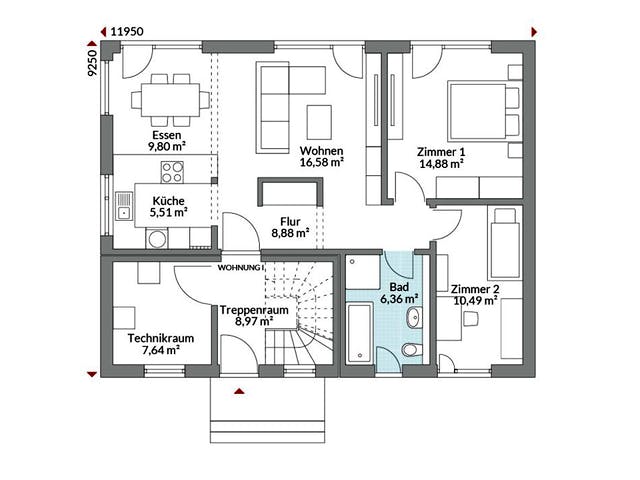 Fertighaus Plus 177 von Danwood S.A. - Zwei- und Mehrfamilienhäuser Schlüsselfertig ab 382900€, Stadtvilla Grundriss 1