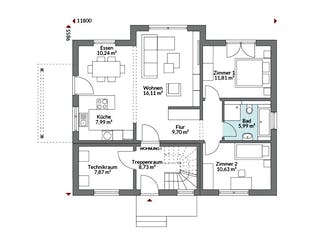 Fertighaus Plus 187 von Danwood Schlüsselfertig ab 455000€, Satteldach-Klassiker Grundriss 1