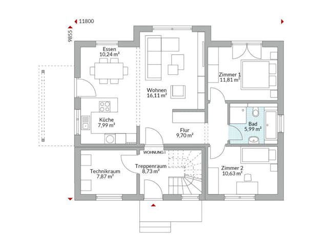 Fertighaus Plus 187 von Danwood Schlüsselfertig ab 455000€, Satteldach-Klassiker Grundriss 1