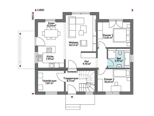 Fertighaus Plus 187 von Danwood S.A. - Zwei- und Mehrfamilienhäuser Schlüsselfertig ab 410400€, Grundriss 1