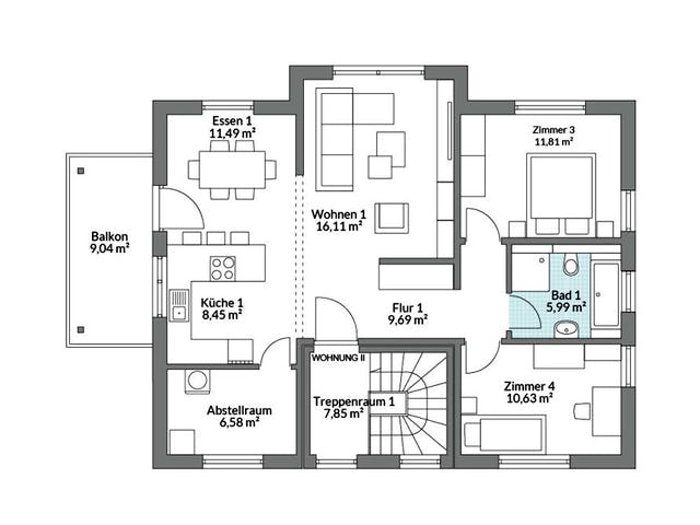 Fertighaus Plus 187 von Danwood S.A. - Zwei- und Mehrfamilienhäuser Schlüsselfertig ab 410400€, Grundriss 2