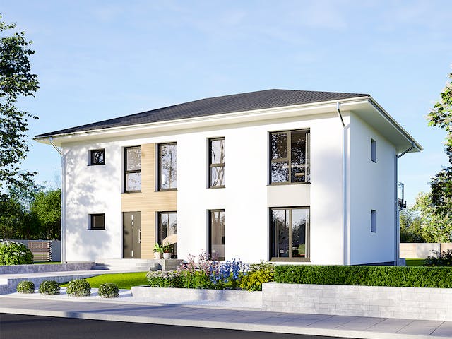 Fertighaus Plus 220 von Danwood S.A. - Zwei- und Mehrfamilienhäuser Schlüsselfertig ab 457400€, Stadtvilla Außenansicht 2