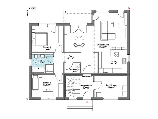 Fertighaus Plus 227 von Danwood S.A. - Zwei- und Mehrfamilienhäuser Schlüsselfertig ab 472700€, Stadtvilla Grundriss 1