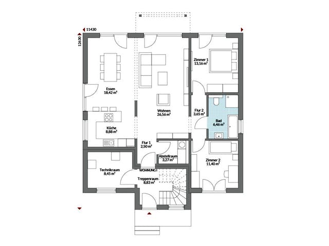 Fertighaus Plus 228 von Danwood S.A. - Zwei- und Mehrfamilienhäuser Schlüsselfertig ab 468200€, Stadtvilla Grundriss 1