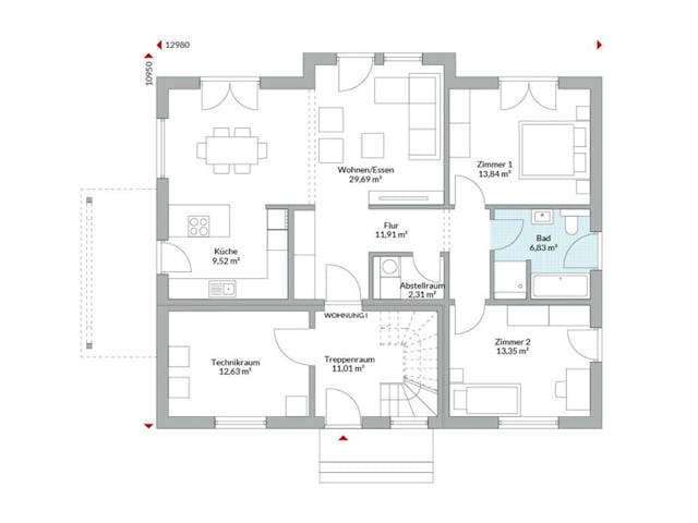 Fertighaus Plus 232 von Danwood Schlüsselfertig ab 524600€, Satteldach-Klassiker Grundriss 1