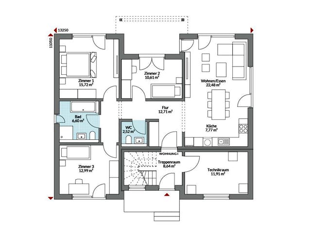 Fertighaus Plus 235 von Danwood S.A. - Zwei- und Mehrfamilienhäuser Schlüsselfertig ab 477400€, Grundriss 1