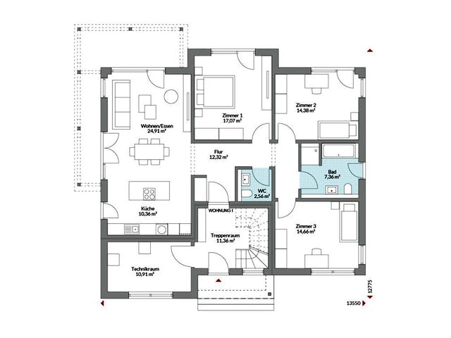 Fertighaus Plus 267 von Danwood S.A. - Zwei- und Mehrfamilienhäuser Schlüsselfertig ab 530400€, Stadtvilla Grundriss 1