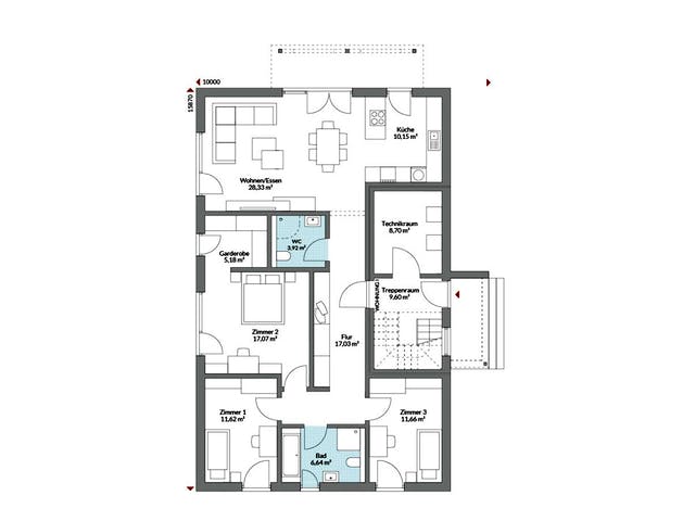 Fertighaus Plus 270 von Danwood S.A. - Zwei- und Mehrfamilienhäuser Schlüsselfertig ab 514600€, Grundriss 1