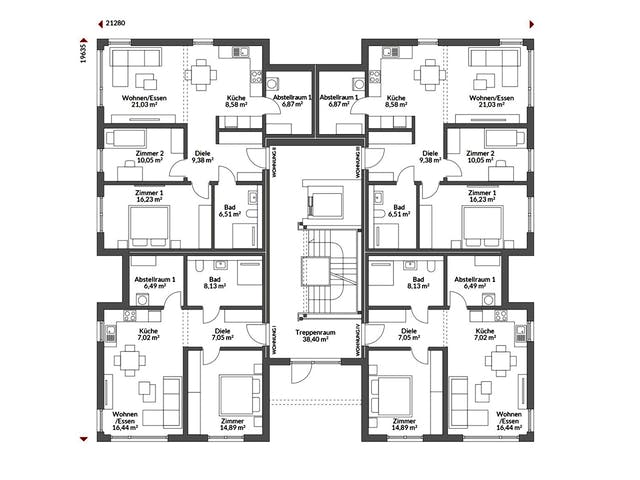 Fertighaus Poly 1100 W10 von Danwood S.A. - Zwei- und Mehrfamilienhäuser, Cubushaus Grundriss 1