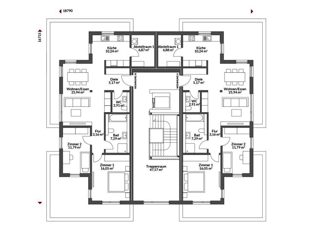 Fertighaus Poly 1100 W10 von Danwood S.A. - Zwei- und Mehrfamilienhäuser, Cubushaus Grundriss 3