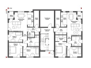 Fertighaus Poly 736 W6 SD von Danwood, Satteldach-Klassiker Grundriss 1