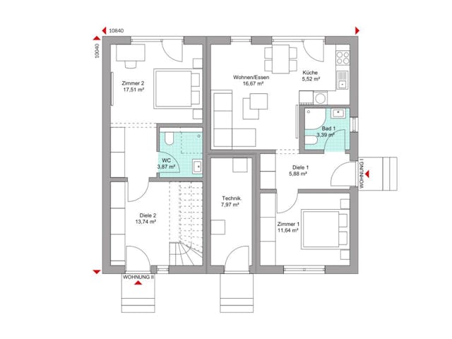 Fertighaus Privat 174.1 von Danwood Schlüsselfertig ab 394100€, Satteldach-Klassiker Grundriss 1 Fertighaus Privat 174.1 von Danwood Schlüsselfertig ab 394100€, Satteldach-Klassiker Grundriss 1