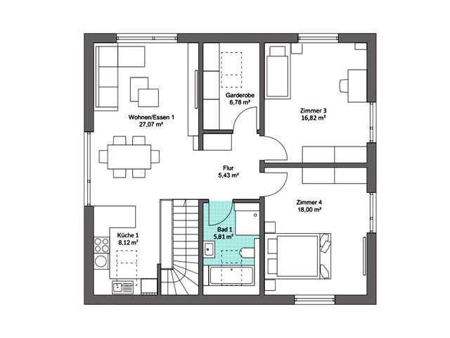 Fertighaus Privat 174.1 von Danwood S.A. - Zwei- und Mehrfamilienhäuser Schlüsselfertig ab 359100€, Grundriss 2