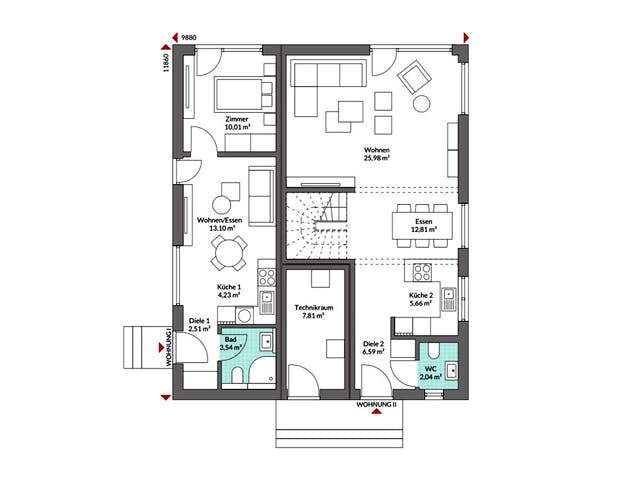 Fertighaus Privat 188 von Danwood S.A. - Zwei- und Mehrfamilienhäuser Schlüsselfertig ab 378800€, Grundriss 1