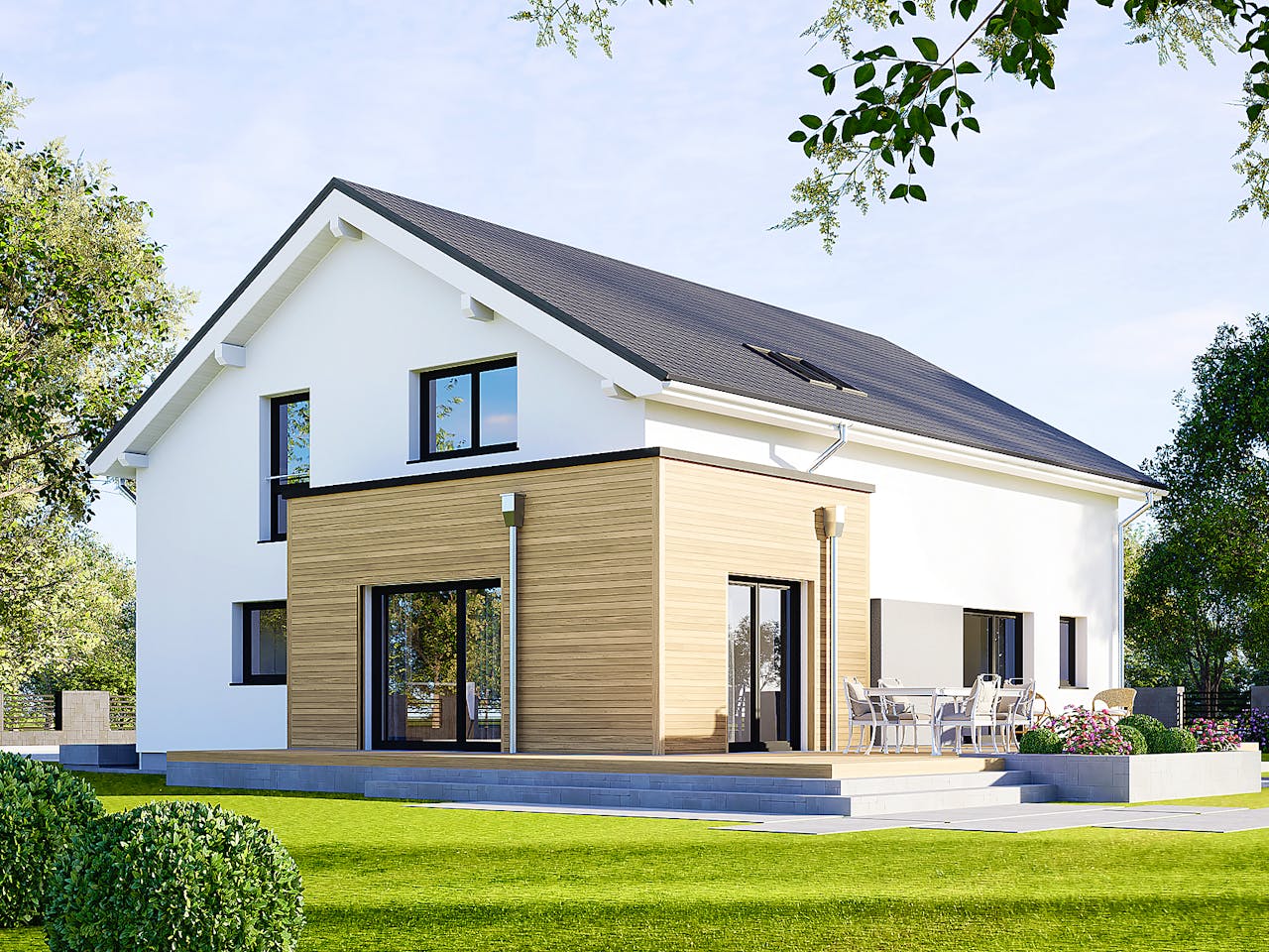 Fertighaus Privat 223 von Danwood Schlüsselfertig ab 485900€, Satteldach-Klassiker Außenansicht 1