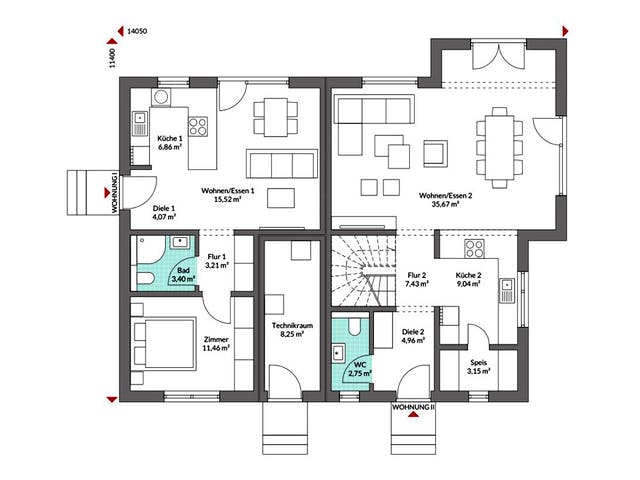 Fertighaus Privat 223 von Danwood House - Zwei- und Mehrfamilienhäuser Schlüsselfertig ab 441800€, Grundriss 1