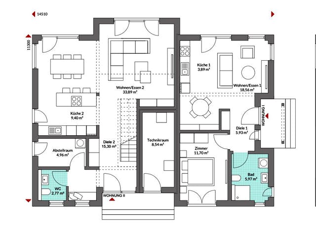 Fertighaus Privat 232 von Danwood S.A. - Zwei- und Mehrfamilienhäuser Schlüsselfertig ab 496100€, Stadtvilla Grundriss 1