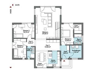 Fertighaus Brave 180 von Danwood - Österreich Schlüsselfertig ab 415100€, Pultdachhaus Grundriss 1