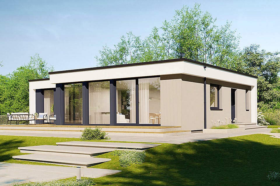 Fertighaus Next 110 F von NEXT by Danwood Schlüsselfertig ab 323700€, Bungalow Außenansicht 1