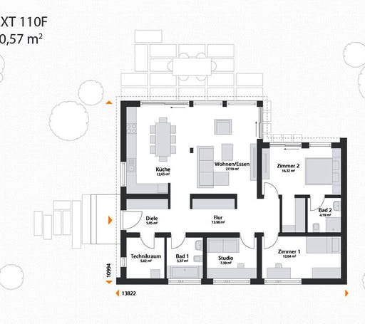 Fertighaus Next 110 F von NEXT by Danwood Schlüsselfertig ab 323700€, Bungalow Grundriss 1