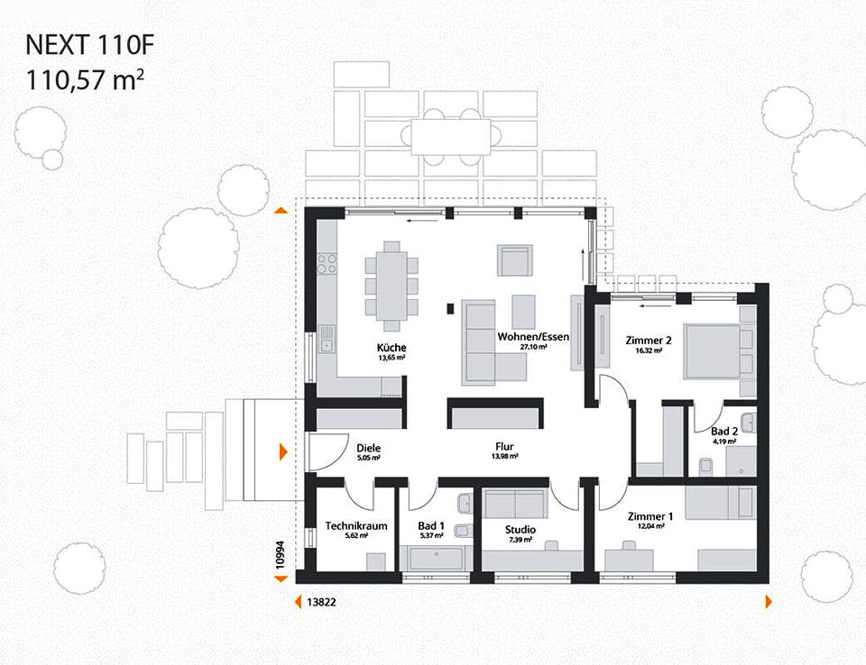 Fertighaus Next 110 F von NEXT by Danwood Schlüsselfertig ab 323700€, Bungalow Grundriss 1