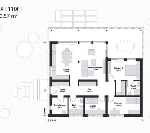 Fertighaus Next 110 FT von NEXT by Danwood Schlüsselfertig ab 351900€, Bungalow Grundriss 1
