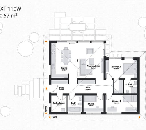 Fertighaus Next 110 W von NEXT by Danwood Schlüsselfertig ab 344600€, Bungalow Grundriss 1