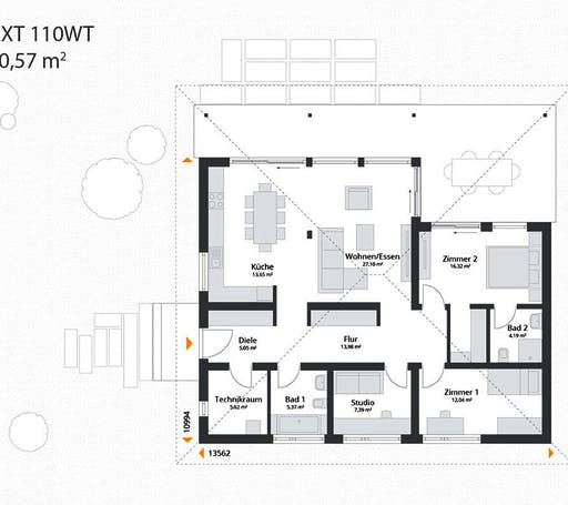 Fertighaus Next 110 WT von NEXT by Danwood Schlüsselfertig ab 365200€, Bungalow Grundriss 1