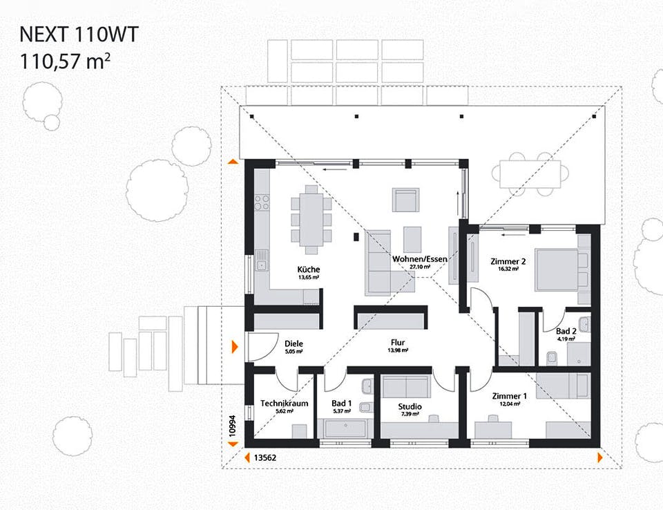 Fertighaus Next 110 WT von Danwood - NEXT by Danwood Schlüsselfertig ab 365200€, Bungalow Grundriss 1